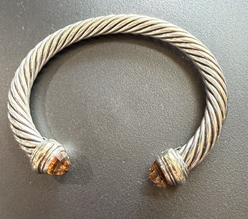David Yurman Yellow Citrine 7mm Cable Classic Bangle Bracelet 925Silver 14K Gold